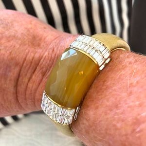 Henri Bendel rare, leather, crystal, stone bangle